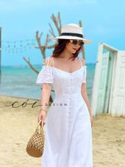 Đầm nút bọc bẹt vai Linen tưng premium Cói Design