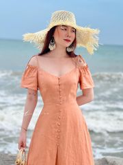 Đầm nút bọc bẹt vai Linen tưng premium Cói Design