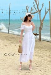 Đầm nút bọc bẹt vai Linen tưng premium Cói Design