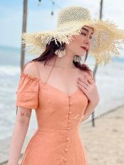 Đầm nút bọc bẹt vai Linen tưng premium Cói Design