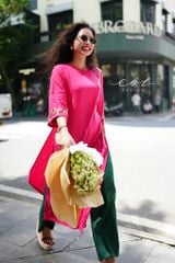 Set áo dài thêu tay Song Hoa Linen kèm quần suông Cói Design