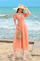 Đầm nút bọc bẹt vai Linen tưng premium Cói Design