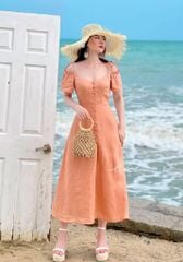 Đầm nút bọc bẹt vai Linen tưng premium Cói Design