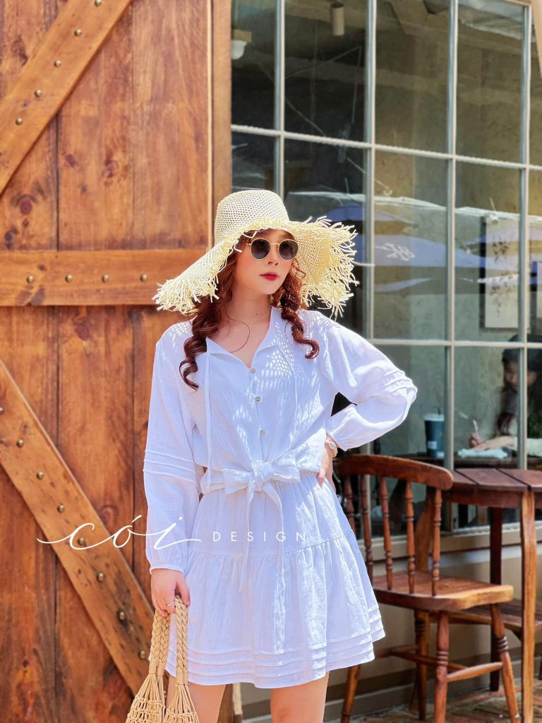 Áo cột nơ tay dài Cói Design