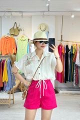 Áo Thêu hoa túi croptop rút eo linen tưng premium Cói Design