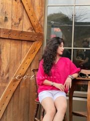 Áo nút bọc cổ V Linen tưng premium Cói Design
