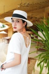 Đầm suông cổ tròn đan dây lưng Linen tưng premium Cói Design