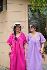 Đầm suông tay bí kèm belt linen tưng Cói Design