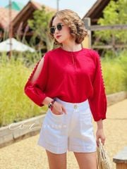 Áo nút bọc xẻ vai linen tưng premium Cói Design