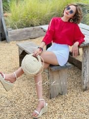 Áo nút bọc xẻ vai linen tưng premium Cói Design