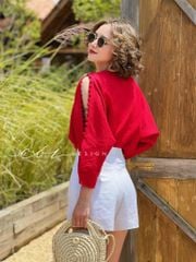 Áo nút bọc xẻ vai linen tưng premium Cói Design
