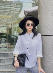 Áo cổ trụ lệch vạt tay dài Linen tưng premium Cói Design
