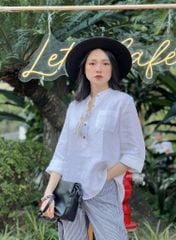 Áo cổ trụ lệch vạt tay dài Linen tưng premium Cói Design