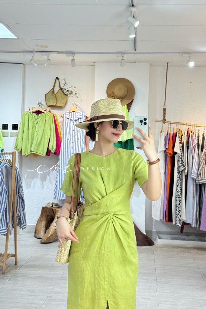 Đầm chéo eo linen tưng premium Cói Design