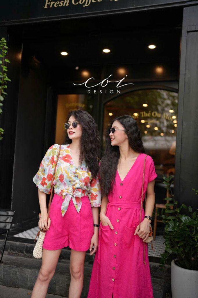 Áo croptop tay bí phối dây linen Cói Design