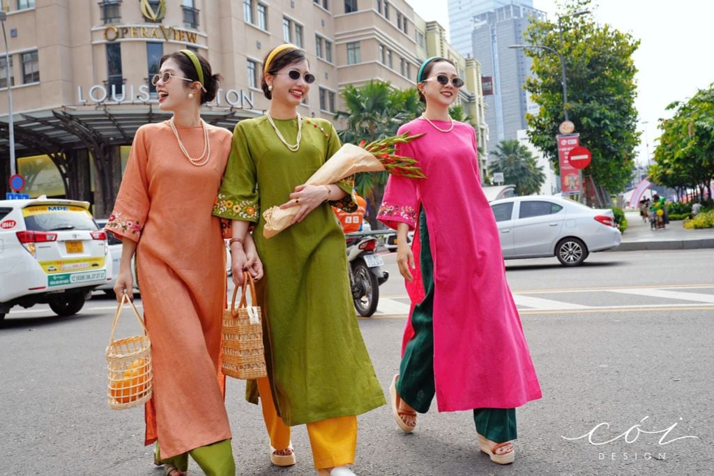 Áo dài thêu tay Song Hoa Linen tưng premium Cói Design