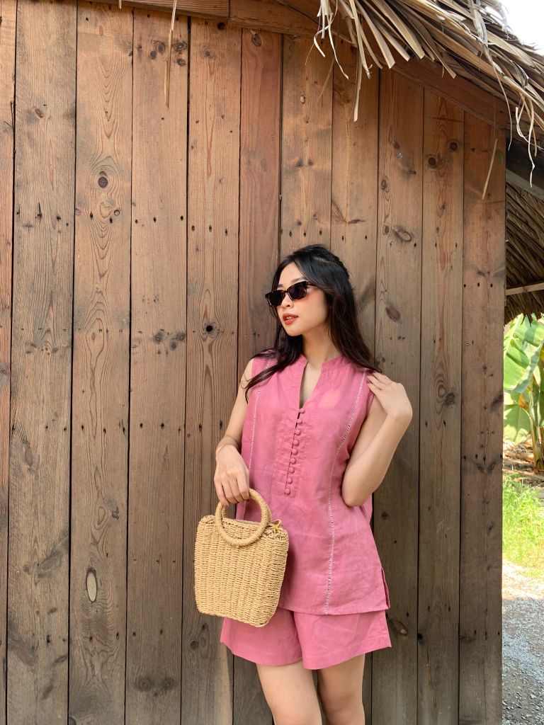 Set linen nút bọc sát nách Cói Design