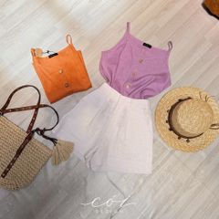 Áo 2 dây nút dừa Linen tưng premium Cói Design