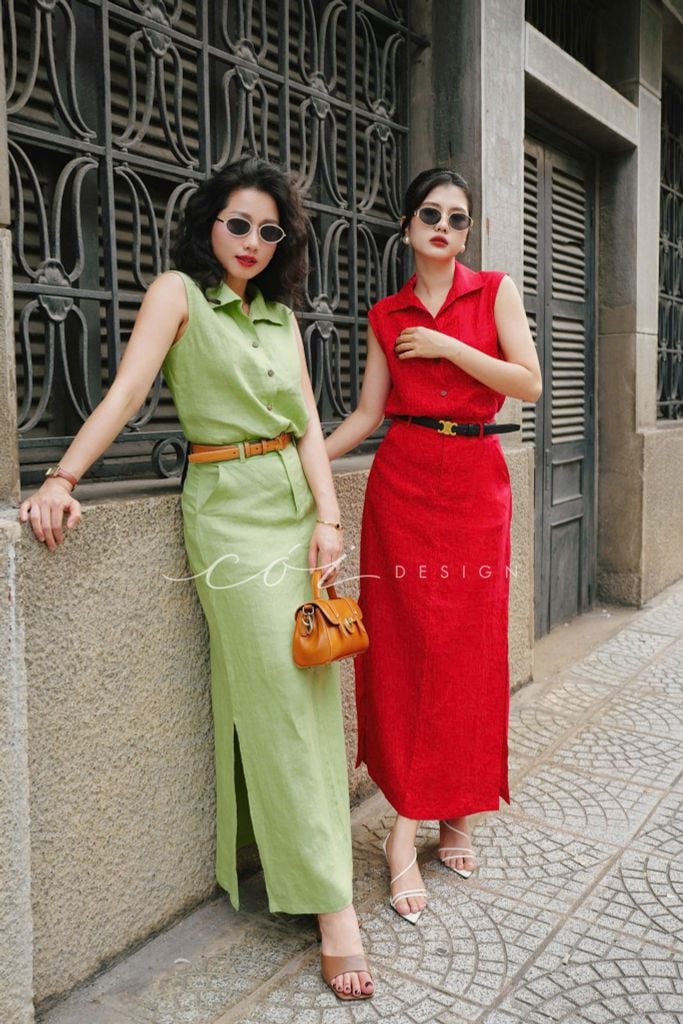 Chân váy xẻ 2 bên Linen tưng premium Cói Design
