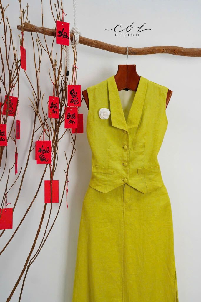 Áo gile cổ cánh én Linen tưng premium Cói Design