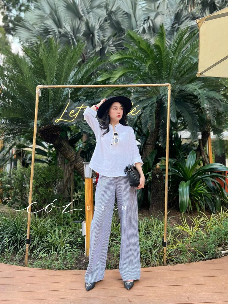 Quần suông linen sọc Cói Design