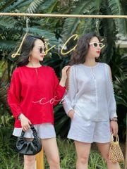 Áo nút bọc xẻ vai linen tưng premium Cói Design