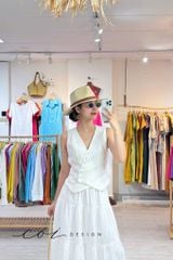 Áo gile nút bọc Linen tưng premium Cói Design