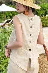Áo sát nách hàng nút lưng linen tưng premium Cói Design