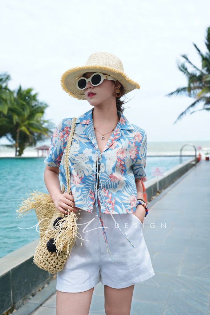 Áo danton thắt nơ linen tưng premium Cói Design