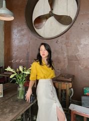 Chân váy nút bọc linen Cói Design