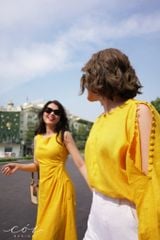 Đầm linen rút túi sát nách Cói Design