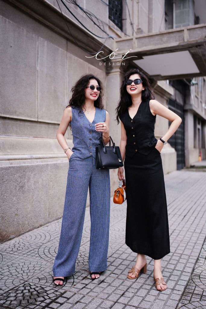 Chân váy suông xẻ tà linen tưng premium Cói Design