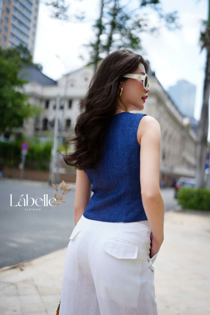 Áo Gile Nút Bọc Linen tưng premium Lá Belle