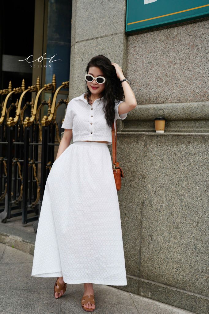 Set chân váy croptop Cotton Thêu Hoa Cói Design