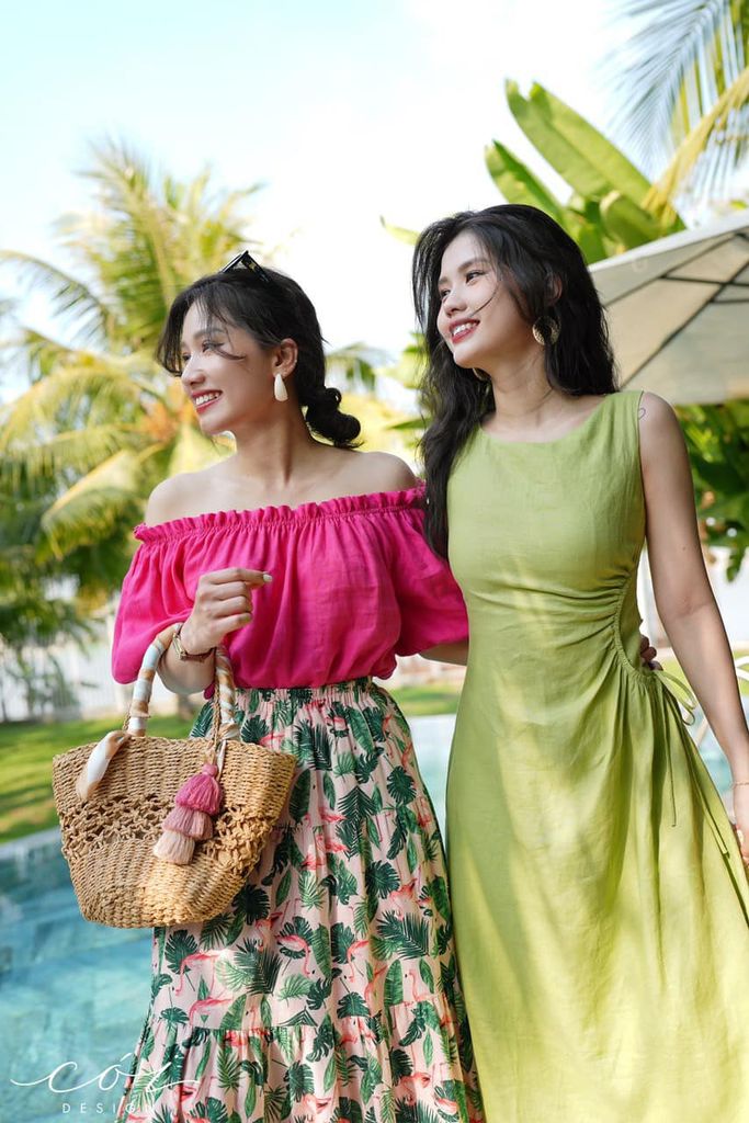 Áo xếp nhún bẹt vai Linen tưng premium Cói Design