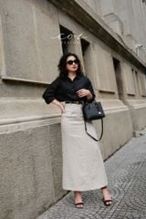 Chân váy 2 nắp túi linen tưng Cói Design