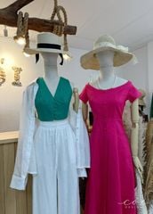 Áo cổ V nút bọc croptop Linen tưng premium Cói Design