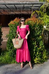 Đầm nhún ngực xẻ tà Linen tưng premium Cói Design