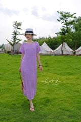 Đầm suông cổ tròn đan dây lưng Linen tưng premium Cói Design
