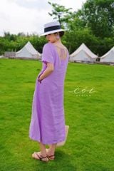 Đầm suông cổ tròn đan dây lưng Linen tưng premium Cói Design