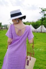 Đầm suông cổ tròn đan dây lưng Linen tưng premium Cói Design