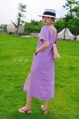 Đầm suông cổ tròn đan dây lưng Linen tưng premium Cói Design