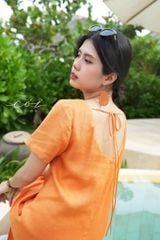 Đầm suông cổ tròn đan dây lưng Linen tưng premium Cói Design