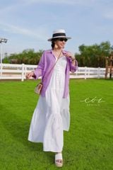 Đầm 2 dây cổ tim nút bọc Linen tưng premium Cói Design