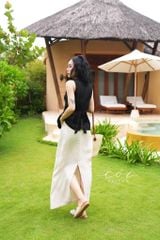 Chân váy suông xẻ tà linen tưng premium Cói Design