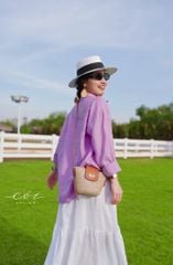 Đầm 2 dây cổ tim nút bọc Linen tưng premium Cói Design
