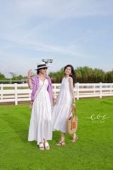 Đầm 2 dây cổ tim nút bọc Linen tưng premium Cói Design