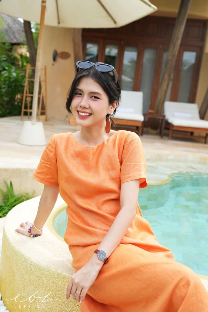 Đầm suông cổ tròn đan dây lưng Linen tưng premium Cói Design