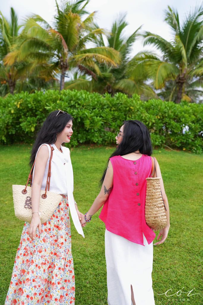 Áo sát nách hàng nút lưng linen tưng premium Cói Design