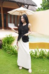 Áo gile vạt tròn 2 túi linen tưng premium Cói Design